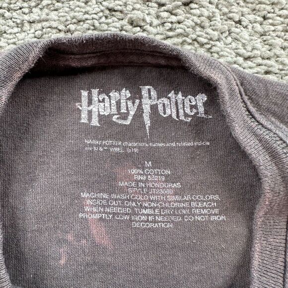 Harry Potter Shirt Mens Medium Brown Gray Cropped Golden Snitch Acid Wash - Picture 4 of 9
